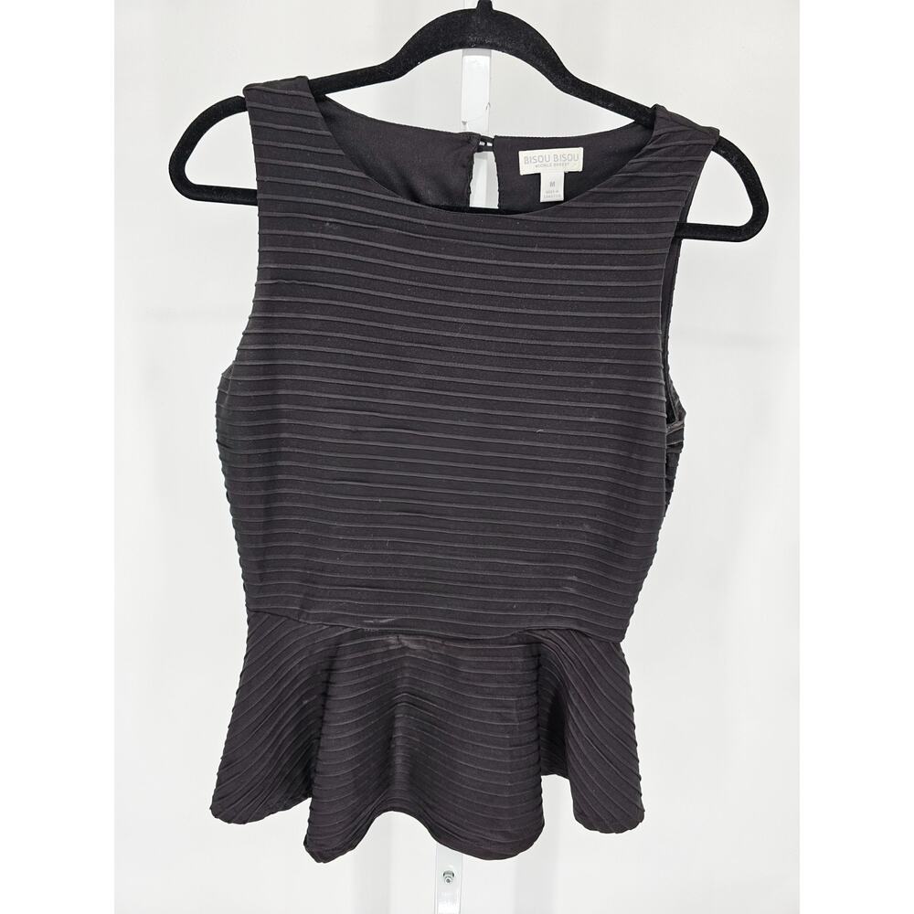 Bisou Bisou Womens Sz M Sleeveless Peplum Top Black Ribbed Formal Y2K